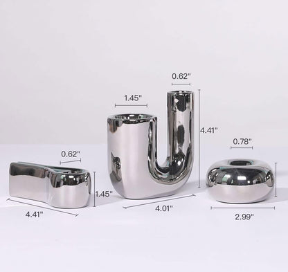 Candle Holder Silver Ceramic Tea Light Candlestick Candle Lamps Holder Set of 3 for Wedding Party Home Decor
