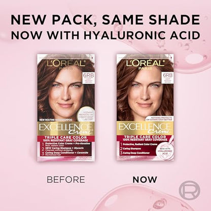 L'Oréal Paris Excellence Crème Permanente Haarfarbe, dreifache Pflegehaarfarbe mit Hyaluronsäure für 100% Grauabdeckung, 4AR Dunkles Schokobraun, 1 Packung (Verpackung kann variieren)
