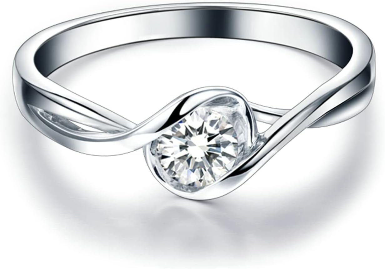 18K White Gold Rings 0.3ct Round Shape Diamond Engagement Ring for Girls