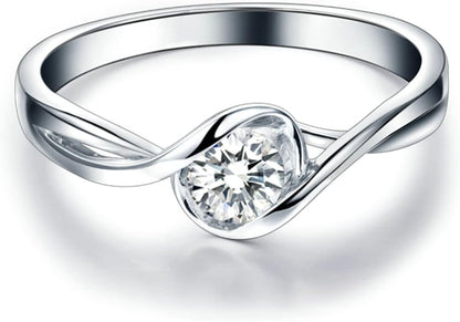 18K White Gold Rings 0.3ct Round Shape Diamond Engagement Ring for Girls