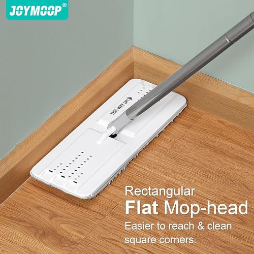 JOYMOOP Wischmopp und Eimer mit Auswringsystem, Freihand-Flachmopp und Eimer, mit 3 waschbaren Mikrofaserpads, Nass- und Trockengebrauch, Bodenreinigungssystem