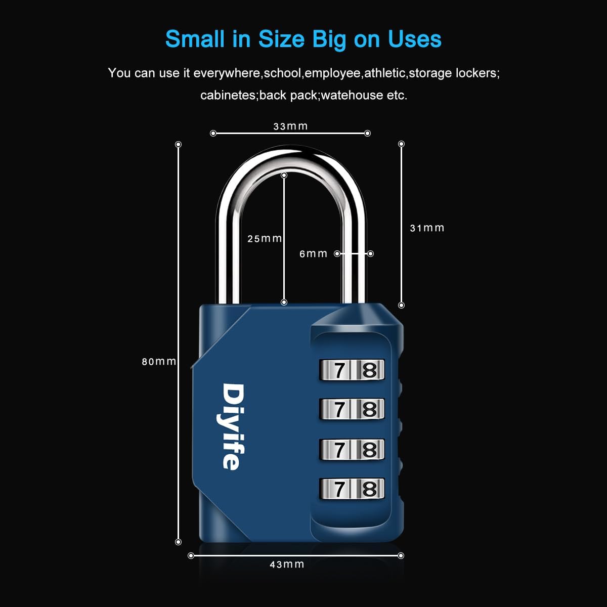 Combination Padlock, Diyife 4 Digit Locker Lock Weatherproof Lock Outdoor Combination Lock for School Gym Locker,Toolbox, Fence, Hasp, Cabinet(Black)