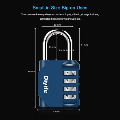 Combination Padlock, Diyife 4 Digit Locker Lock Weatherproof Lock Outdoor Combination Lock for School Gym Locker,Toolbox, Fence, Hasp, Cabinet(Black)
