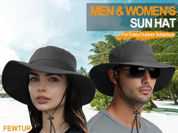Sonnenhut für Herren und Damen UPF 50+ Schutz – Breiter Krempenhut für Outdoor-Wandern, Wasserabweisender faltbarer Hut zum Angeln