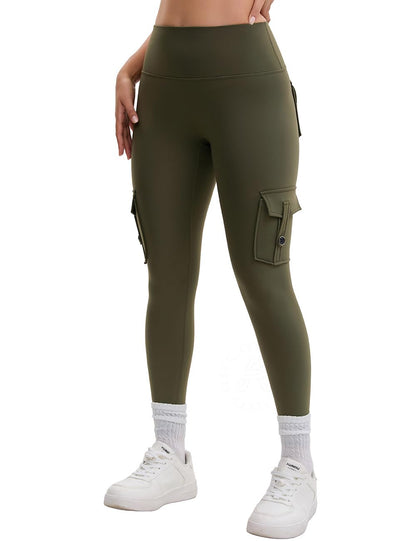 AEEZO Damen-Fleece-Cargo-Leggings mit Taschen, Thermohose, Po-Lifting, verdeckte Scrunch, für kaltes Wetter, Yogahose
