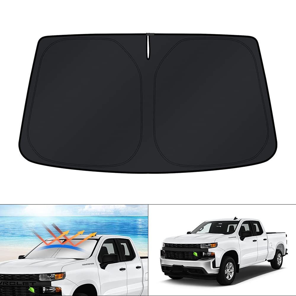 KUST Windshield Sun Shade for 2017-2026 Tesla Model Y/Model 3 Sunshade Accessories (Fit 2025-2026 Model Y Juniper / 2024 Model 3 Highland) Upgraded Foldable Sunshade, Blocks UV Rays Keep Car Cool
