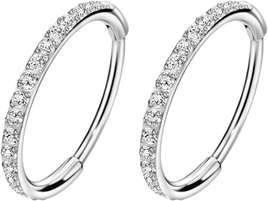 20G, 8mm2 Pcs, Silver, Clear Cz, 8mm