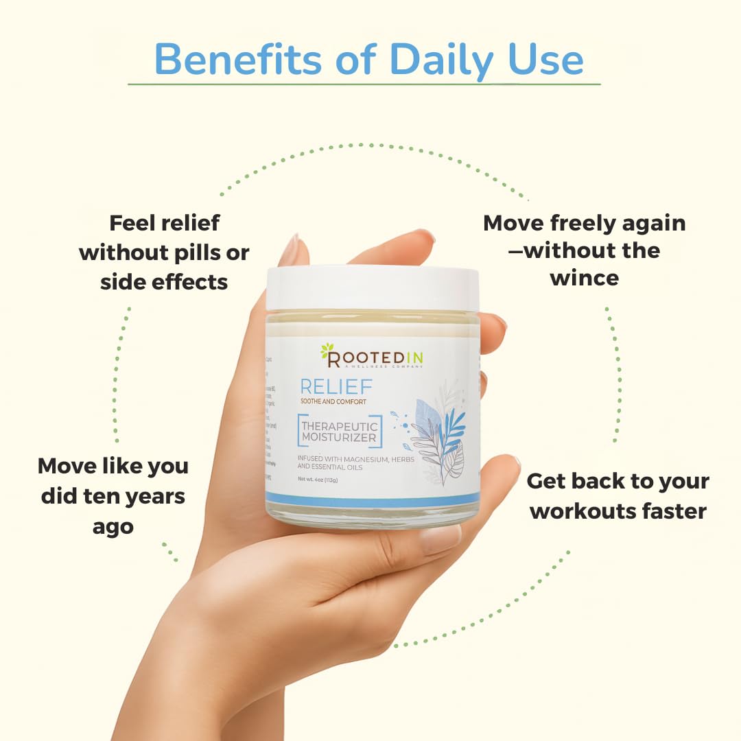 Rooted In Relief Magnesium Cream – 500mg Magnesium Chloride per Teaspoon – Enriched with Arnica, Comfrey & Botanical Blend – Targeted Muscle Support & Topical Relaxation – 4 oz Glass Jar
