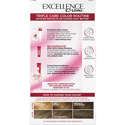 L'Oréal Paris Excellence Crème Permanente Haarfarbe, dreifache Pflegehaarfarbe mit Hyaluronsäure für 100% Grauabdeckung, 4AR Dunkles Schokobraun, 1 Packung (Verpackung kann variieren)