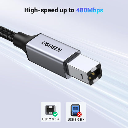 UGREEN USB C Drucker-Kabel Typ C auf A geflochtenes MIDI-Kabel kompatibel mit DJ-Controller, MIDI-Keyboard, digitalem Mischpult, Piano-Keyboard für MacBook Pro, iPad, 1,8 m