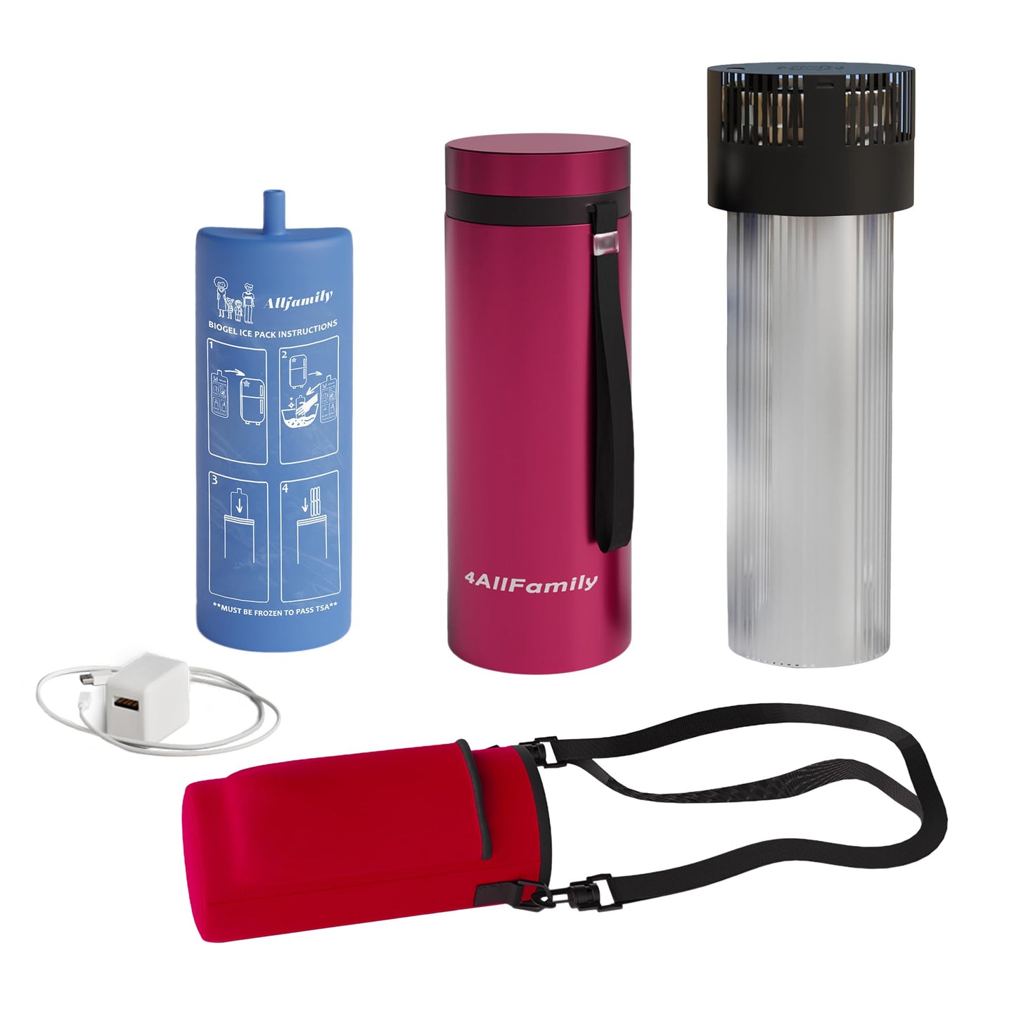 4ALLFAMILY Voyager Auto Shut Off Cooler Travel Case TSA Approved (1–7 Medication Pens) – On–The–Go Medical Cooler with Biogel & USB Charger – Diabetes Travel Case for Insulin & EpiPens (Magenta)