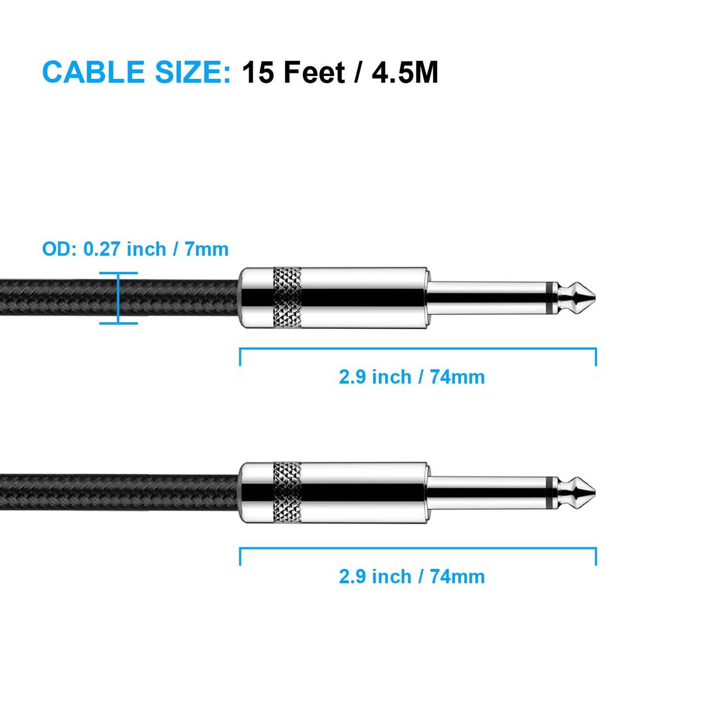 Gitarrenkabel 3m New bee E-Instrumentenkabel Bassverstärkerkabel für E-Gitarre, Bassgitarre, E-Mandoline, Pro Audio (Winkelstecker auf Gerader Stecker, Schwarz)