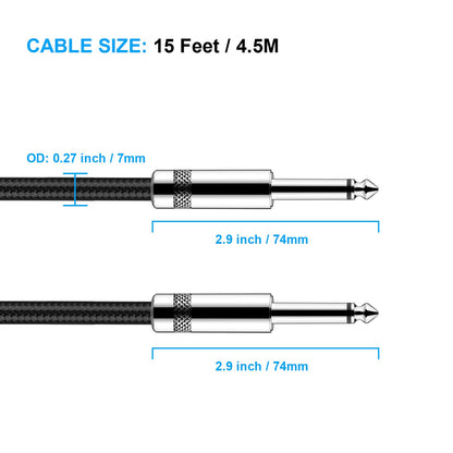 Gitarrenkabel 3m New bee E-Instrumentenkabel Bassverstärkerkabel für E-Gitarre, Bassgitarre, E-Mandoline, Pro Audio (Winkelstecker auf Gerader Stecker, Schwarz)