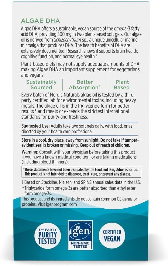 Nordic Naturals - Vegan Algae Plant-Based DHA Omega-3 500 mg. - 60 Softgels