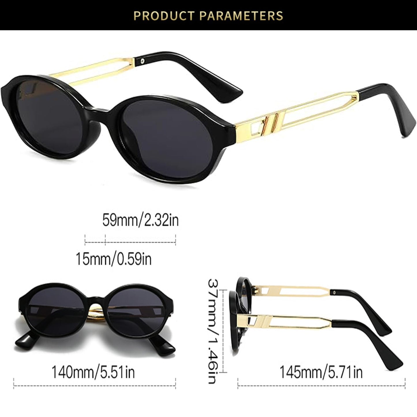 Awdchny Retro Ovale Sonnenbrille für Damen – Elegante Cat Eye 90er Sonnenbrille, Leichter schmaler Rahmen, Trendige UV-Schutz Sonnenbrille 8057 Schwarz+Braun+Schildpatt