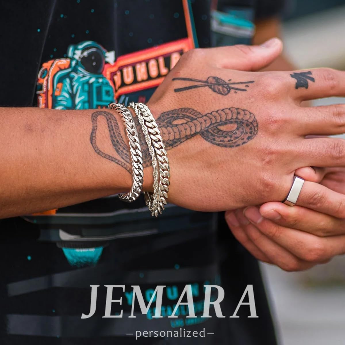 3 Stück Herren Silber Armbänder, robustes Curb Edelstahl Breite Schlangenkette Figaro Cuban Armband Set 7/7.8+1.2 Zoll verstellbares Stapel-Silberkettenarmband für Männer