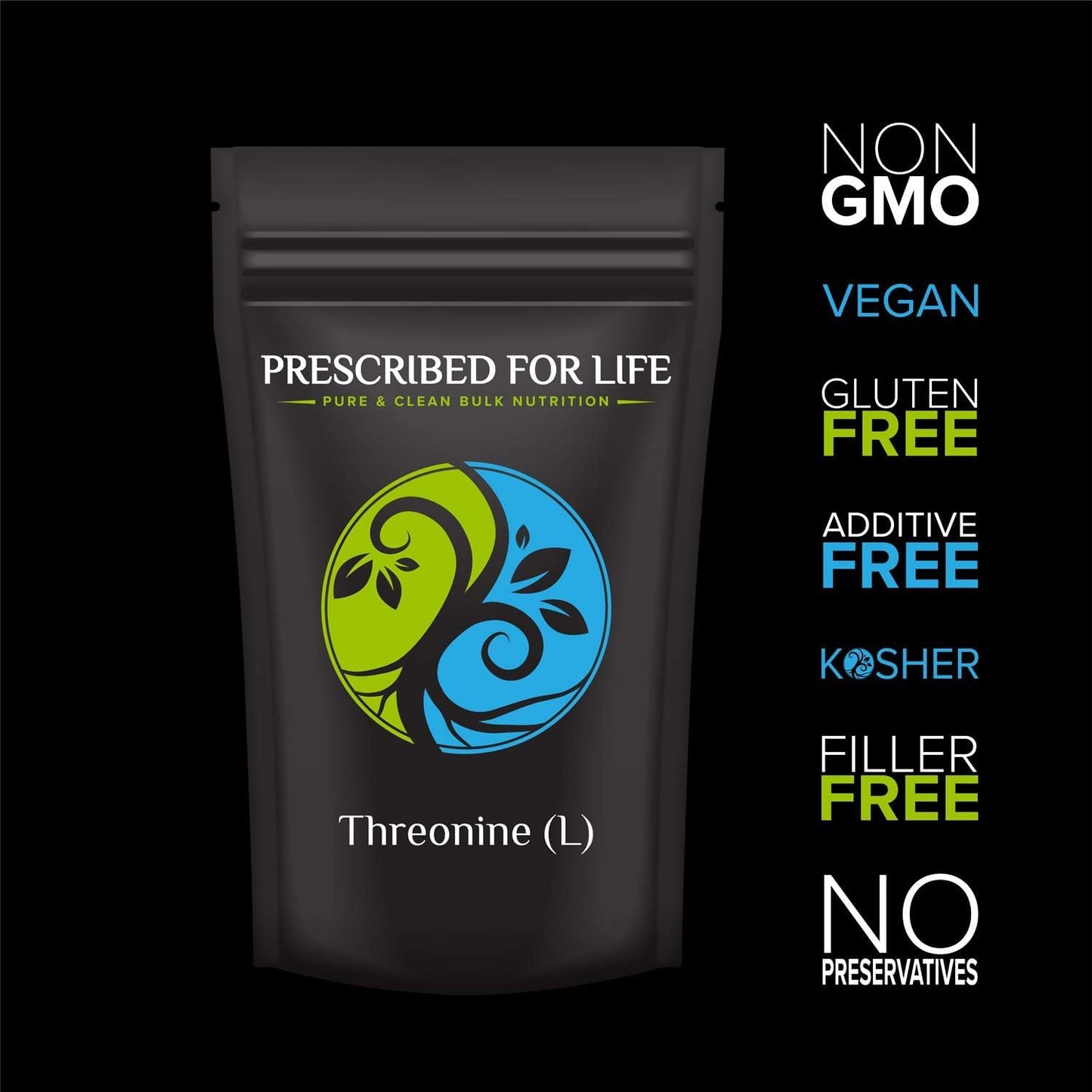 Prescribed For Life Threonine Powder (Assay: > 99%), L Threonine Essential Amino Acids Supplement, Vegan, Gluten Free, Non GMO (25kg / 55lb)