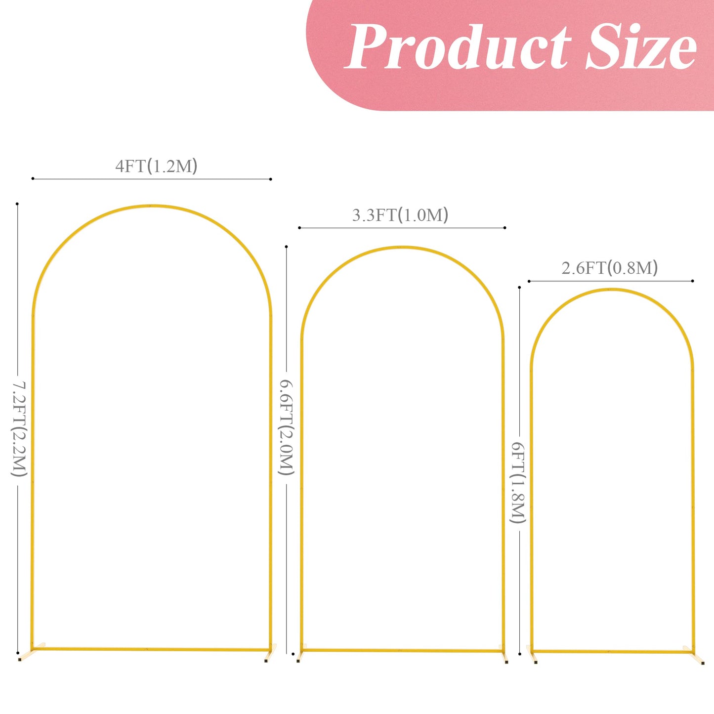 Fomcet Wedding Arch Backdrop Stand Set of 3 White Metal Arched Backdrop Stand 7.2FT & 6.6FT & 6FT Balloon Arch Frame for Wedding Ceremony Birthday Party Baby Shower Anniversary Decoration