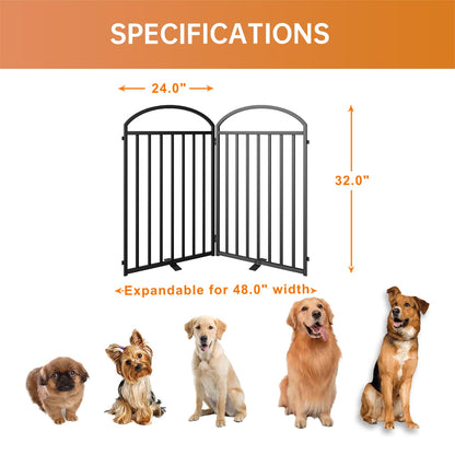 SNUOWU 4 Panels Full Matel Freestanding Dog Gates with Door, 96"Extra Wide 36"Tall Free Standing Dog Pet Gate for Indoor & Outdoor. Foldable Pet Fences for Doorways, House, Stairs, Porch, Deck, Yard