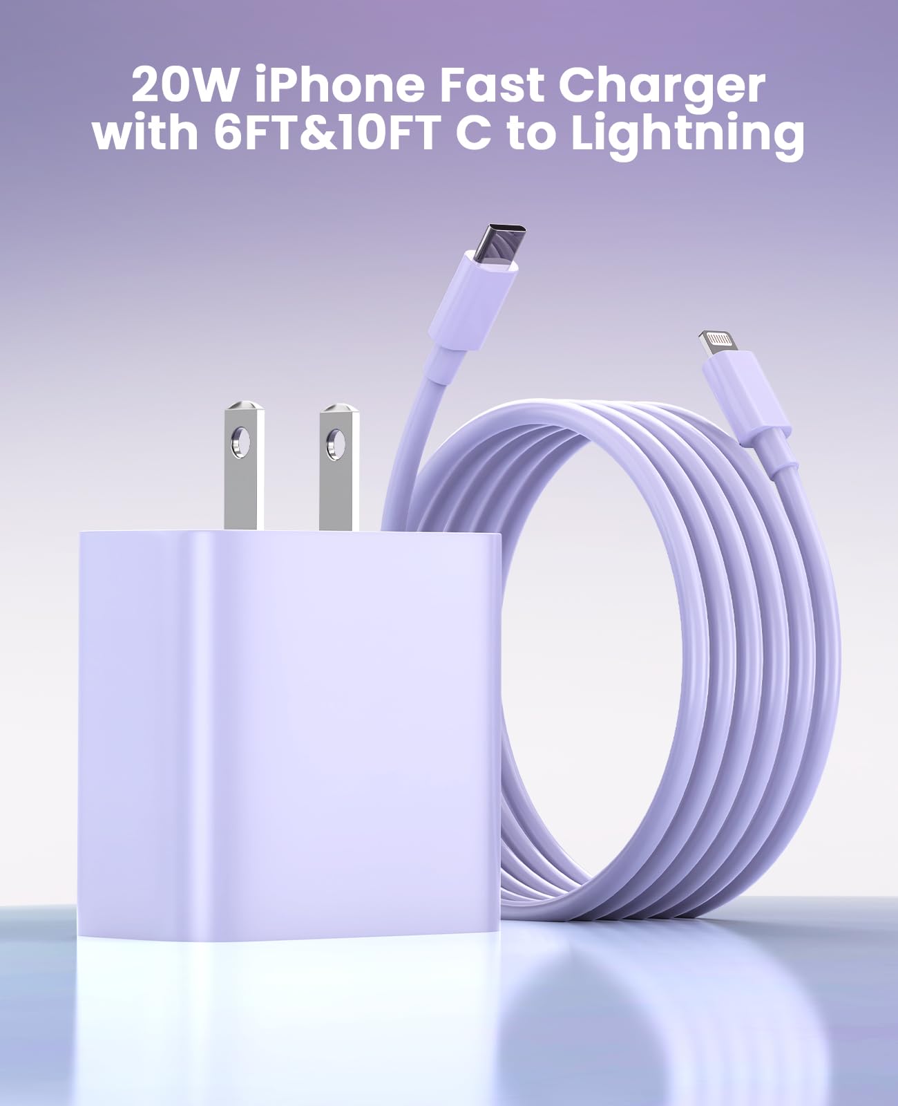 iPhone Ladegerät Schnelllade-2er-Pack Typ C Wandladegerät mit 2er-Pack [1,8 m & 3 m] langem USB C auf Lightning Kabel für iPhone 14/13/12/12 Pro Max/11/Xs Max/XR/X, AirPods Pro