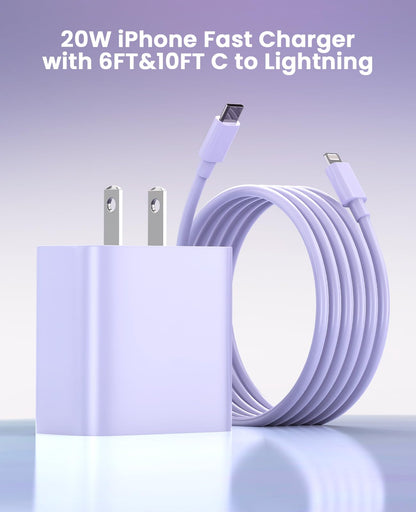 iPhone Ladegerät Schnelllade-2er-Pack Typ C Wandladegerät mit 2er-Pack [1,8 m & 3 m] langem USB C auf Lightning Kabel für iPhone 14/13/12/12 Pro Max/11/Xs Max/XR/X, AirPods Pro