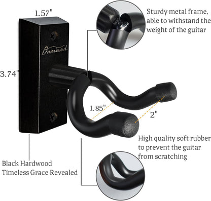 Gitarren-Wandhalterung, 2er-Pack, Gitarrenbügel aus schwarzem Nussbaumholz, U-förmige Gitarren-Wandhalterung, Gitarrenhalter-Hakenständer für Akustik-, E-Gitarre, Banjo,, Bass, Geschenk für Gitarristen, Männer, Jungen