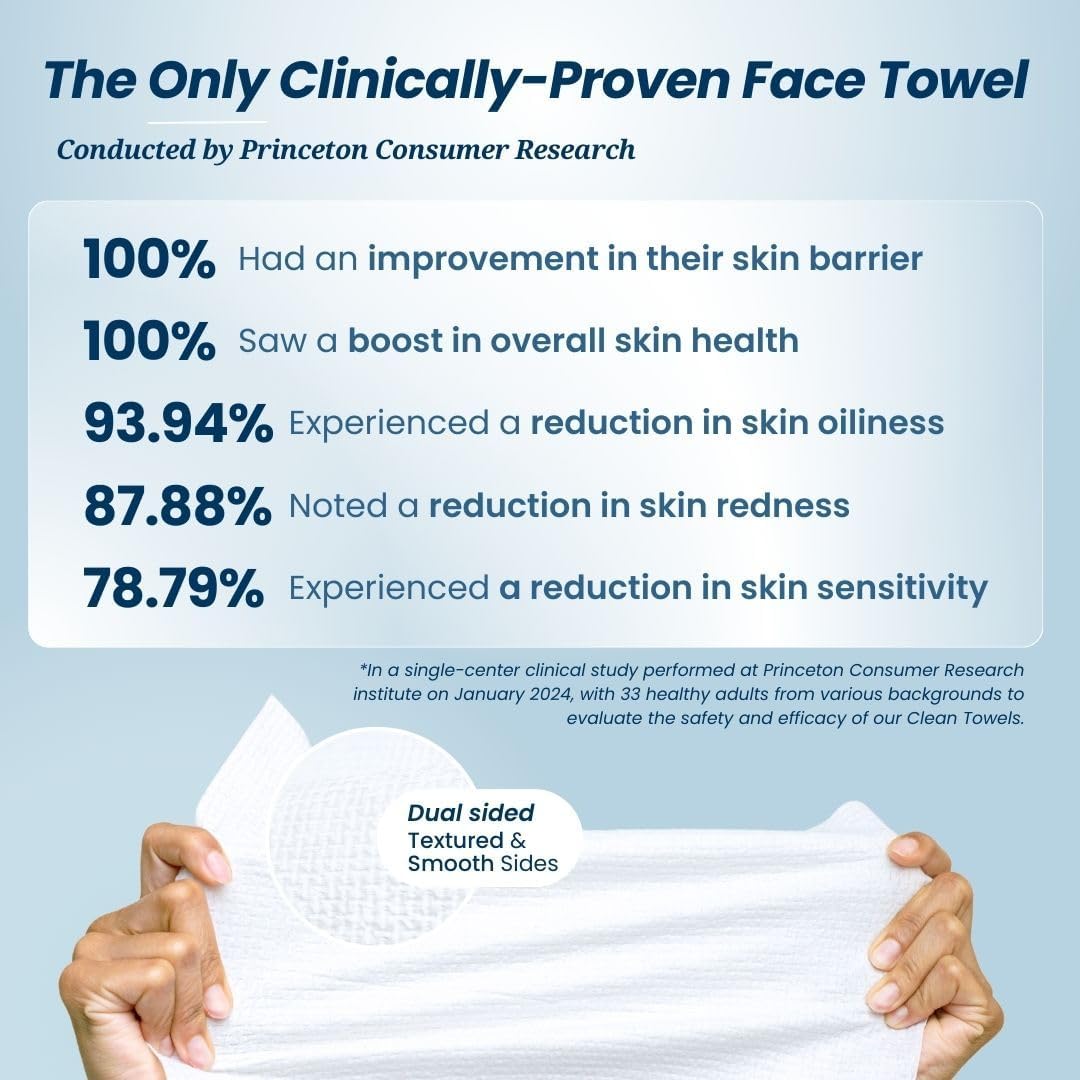 Clean Skin Club Clean Towels XL®, 100% USDA Biobased Gesichts-Handtuch, Einweg-Gesichts-Tuch, von der Eczema Association akzeptiert, Make-up-Entferner Trockentücher, ultraweich, 1 Packung, 50 Stück