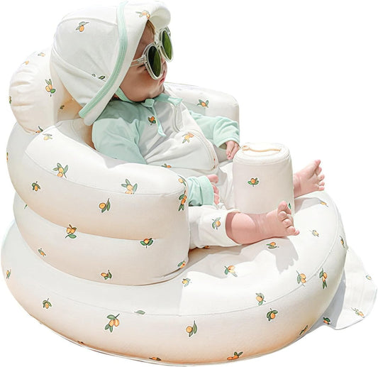Inflatable Baby Seat, Inflatable Baby Chair for Babies 3 Months and Up, Summer Blow Up Chair with Built in Air Pump, Infant Floor Sofa for Learning to Sit, Palying, Camping, Orange