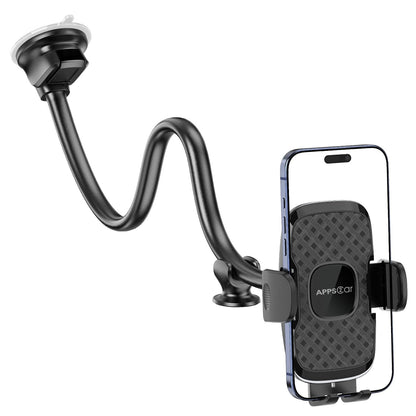 APPS2Car 14'' Gooseneck Car Phone Holder,Heavy Duty Phone Holder for Truck, [Flexibile Long Arm] [Anti Shake stabilizer] Windshield Car Phone Mount Suction Cup,Fit for iPhone, Samsung (Mirror Black)