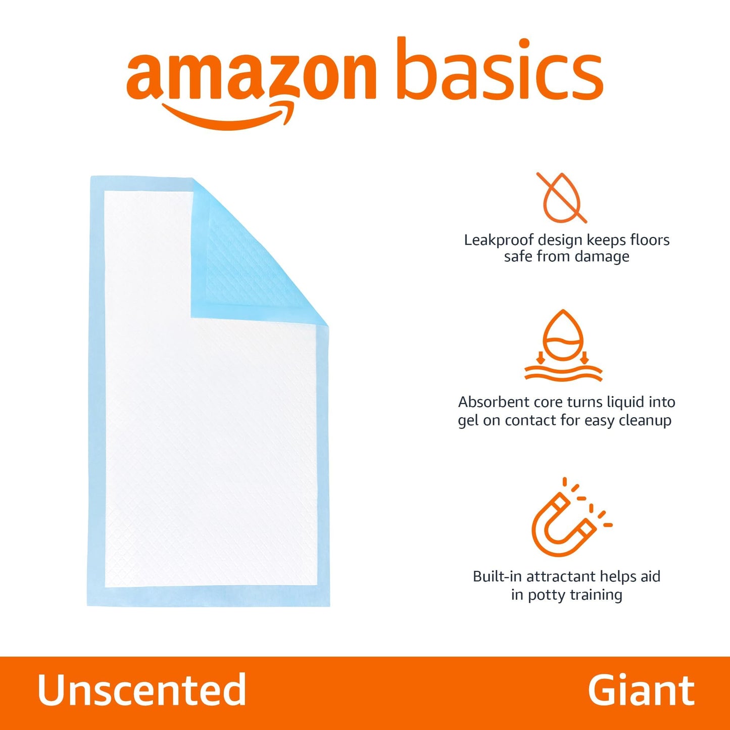 Amazon Basics Leak-Proof Dog and Puppy Potty Training Pee Pads with Quick-Dry 5-Layer Super Absorbent Design for Housebreaking, Regular Size 22x22", Blue & White, 150 Count