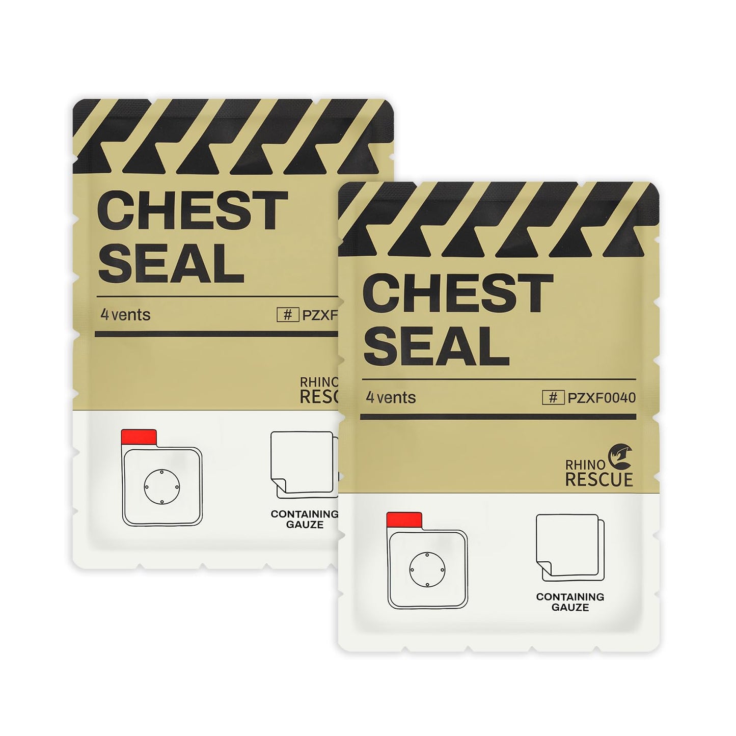 RHINO RESCUE Vented Chest Seal, 4 Vents, Sterile Emergency Trauma Dressing, Occlusive Adhesive Pad, IFAK Trauma Refill Medical First Aid Supplies for Wound Care, Gunshot Wound, Sucking Chest(20 Count)
