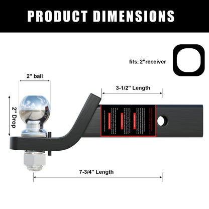 TYT Adjustable Truck Trailer Hitch for 2 inch Receiver, 6" Drop/Rise Tow Hitch with Dual Balls (2" & 2-5/16"), Compatible with Heavy-Duty Trailer Systems up to 20,000 lbs, Includes Hitch Tightener