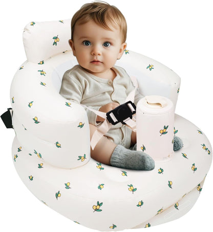 Aufblasbarer Babysitz, aufblasbarer Babystuhl für Babys ab 3 Monaten, aufblasbarer Sommerstuhl mit integrierter Luftpumpe, Baby-Bodensitz zum Sitzenlernen, Spielen, Campen, Orange