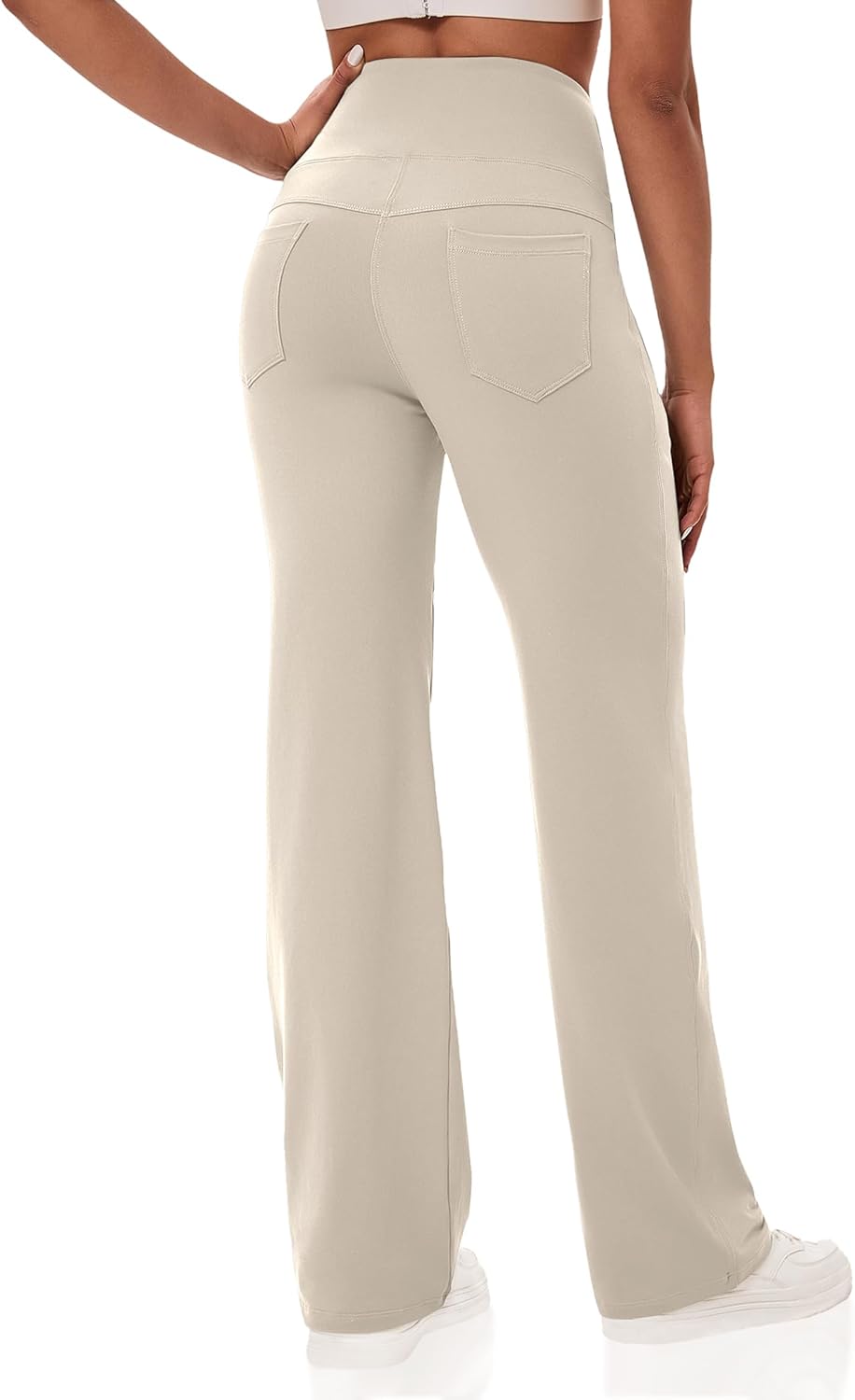 VOOVEEYA Yogahosen für Damen mit Taschen, gerade geschnittene Hose mit weitem Bein, hochtaillierte Business-Hose, petite/regulär//lang