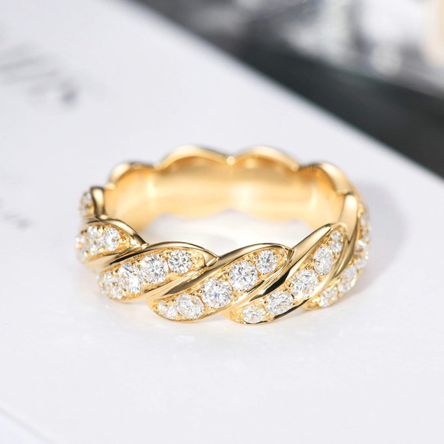 Aienid 18Ct Yellow Gold Engagement Rings for Women Gold Diamond 1Ct Diamond Rope Knot Engagement Ring for Her