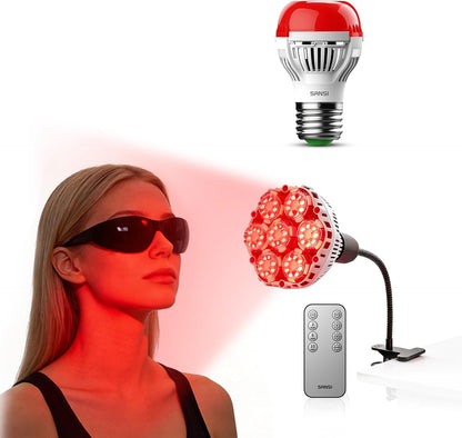 SANSI 6W 670nm Red Light Bulb for Sleep Therapy, Zero Blue Light for Melatonin Promoting Natural Sleep Aid + 32W 660nm 850nm Red Light Therapy for Body Face with Clip