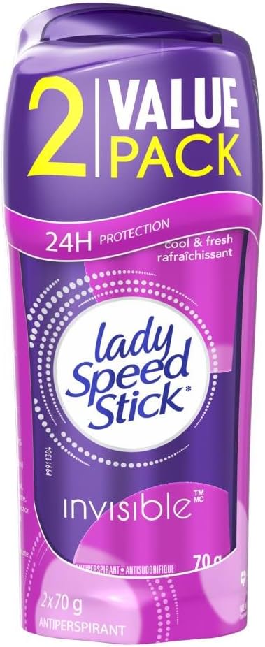 Lady Speed Stick Invisible Solid Antiperspirant Deodorant, Cool & Fresh, 2 x 70g (Twin Pack) – 24-Hour Protection Against Sweat & Odor, Clear Formula for No Residue, Daily Use Natural Deodorant