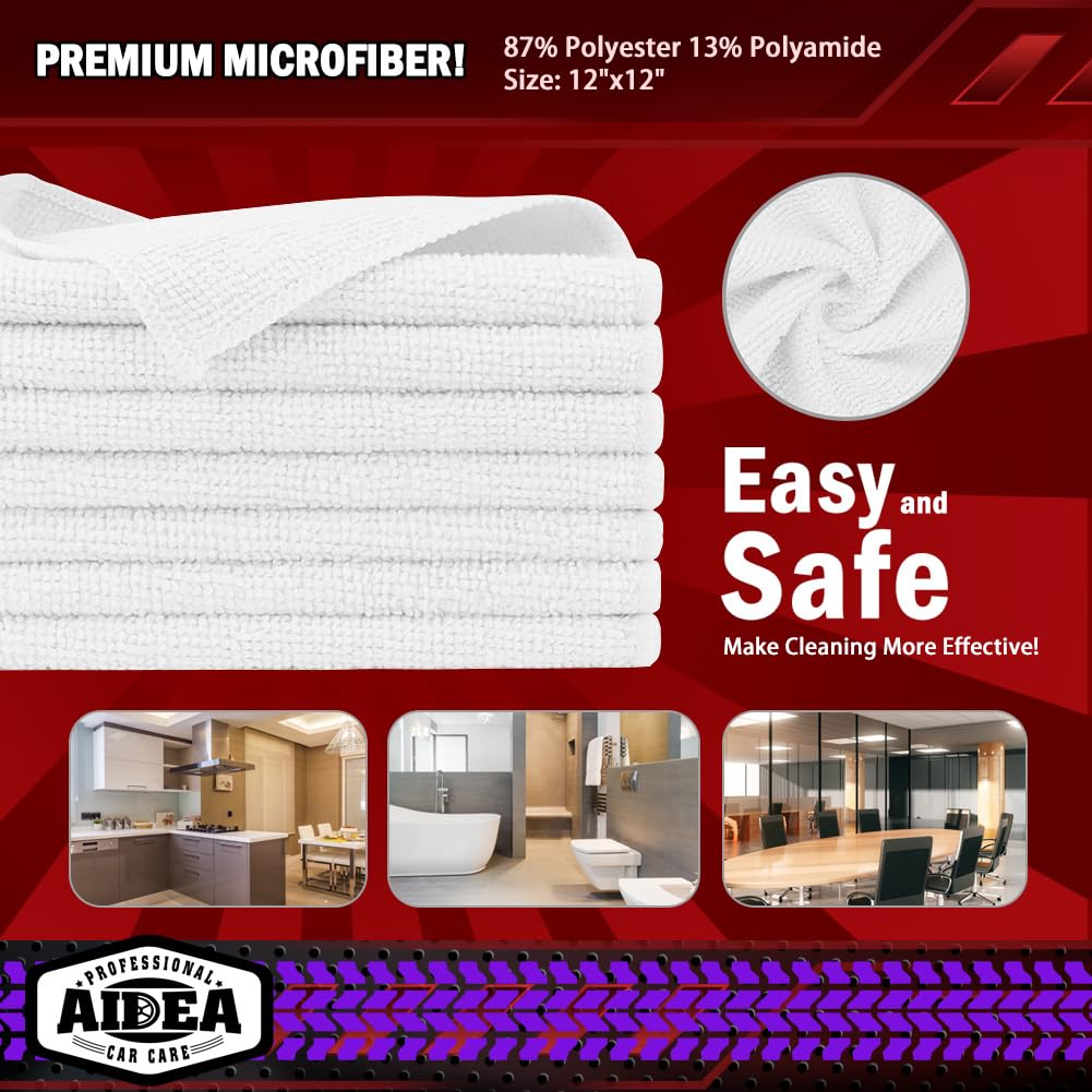 AIDEA Microfiber Cleaning Cloth, 50PK, Microfiber Towels for Cars, Premium Wash Cloths, Dusting Cloth Cleaning Rags, Absorbent Towels for SUVs, House, Kitchen, Window, Cleaning Supplies12×12"