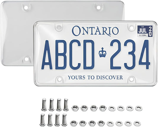 2-Pack Clear License Plate Cover, Unbreakable Bubble Shield for US/Canada Car Tag, UV Protection, Heavy Duty License Plate Protector, Universal Fit (Screws Included)