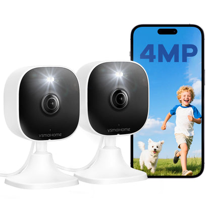 4MP Indoor Cameras for Home Security Outdoor, Home Security Camera System, 2.4g/5g Camera for House/Elder/Dog/Pet/Baby, Plug and Play, Support Card/Cloud (Not Included), 9.84ft Wire, 2PCS