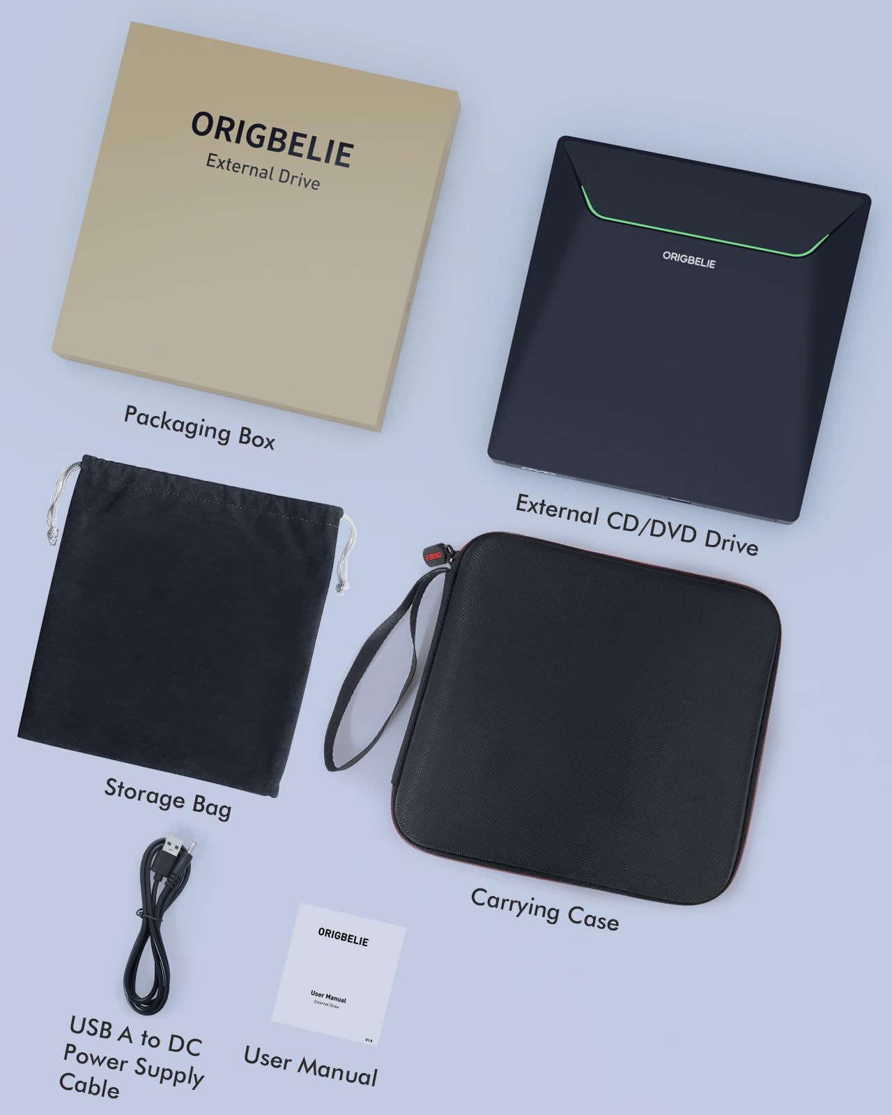 ORIGBELIE externes DVD-Laufwerk, CD-Laufwerk USB 3.0 Typ-C CD/DVD ROM +/-RW Adapter mit USB-Anschluss DVD-Brenner für Laptop, PC, Desktop-Computer, optisches Laufwerk CD-Player kompatibel mit Mac Windows Linux