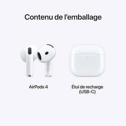 Apple AirPods 4 Wireless Earbuds, Bluetooth Headphones, Personalized Spatial Audio, Sweat- and Water-Resistant, USB-C Charging Case, H2 Chip, Up to 30 Hours of Battery Life