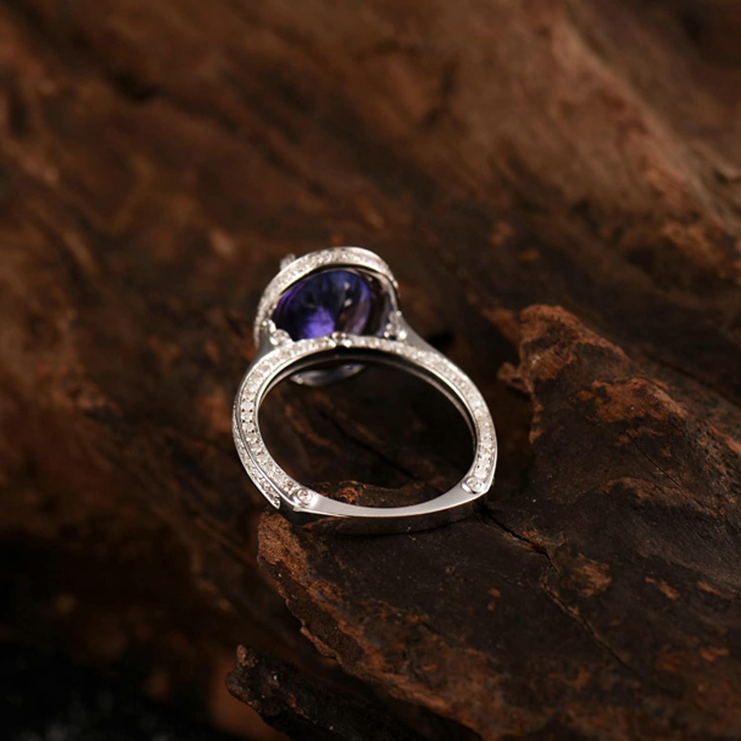 18K White Gold Ring 3.2ct Oval Shape Tanzanite with 0.73ct Diamond Wedding Band for Girls