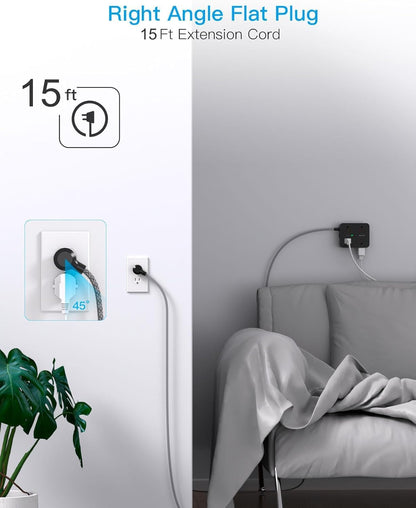 Surge Protector Power Bar - 8 Outlets 4 USB Charging Ports(2 USB C), Power Strip with 5Ft Braided Extension Cord, Flat Plug, Wall Mount Desk USB C Charging Station for Home Office College Essentials