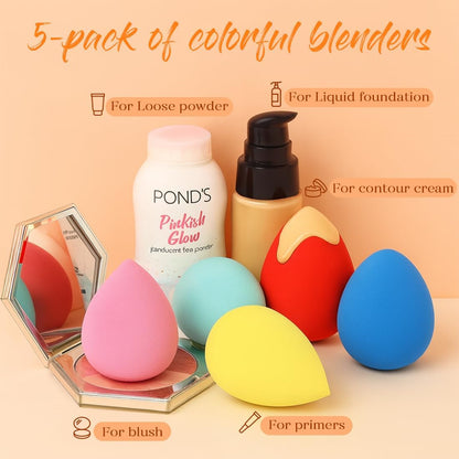 BEAKEY Make-up-Schwamm-Set, 5 Stück, mikroporös, geringe Absorption, weiche, latexfreie Foundation-Beauty-Schwämme und -Blender für Puder-Creme