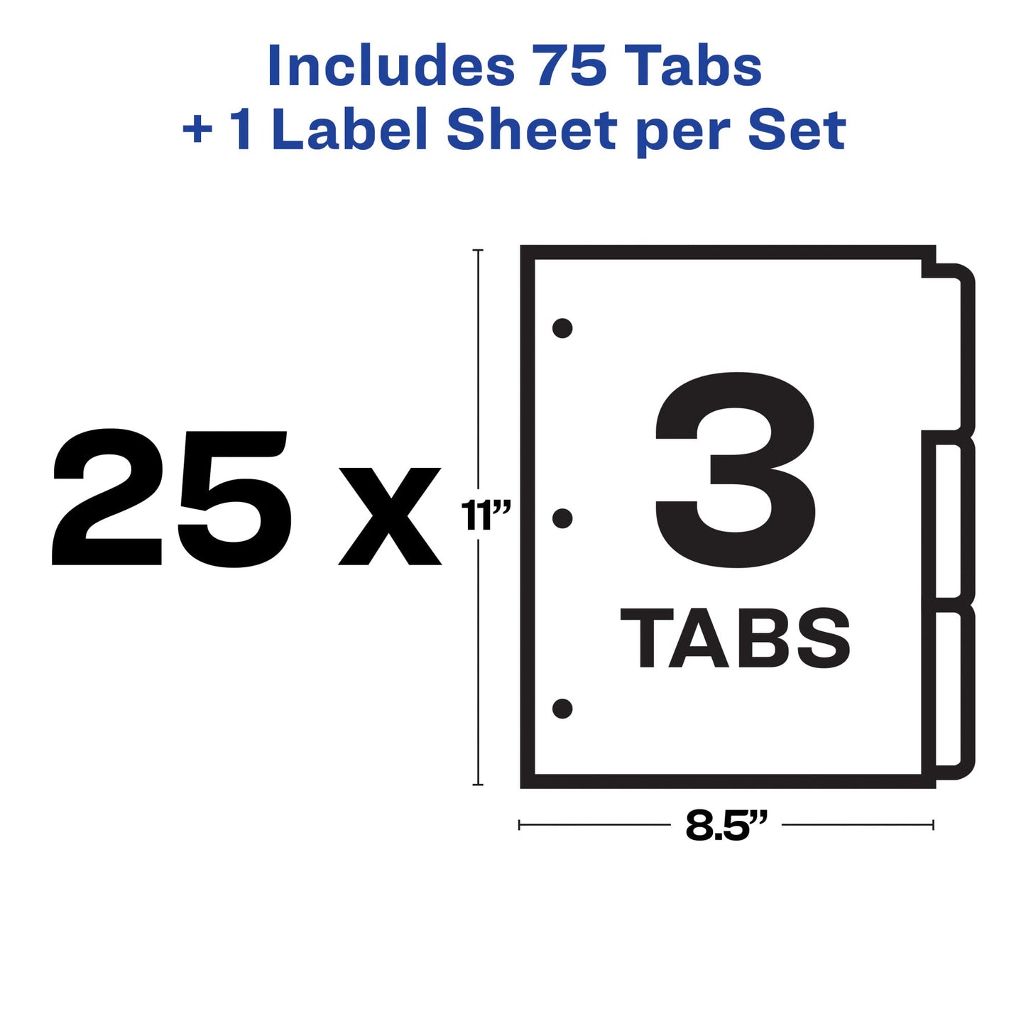 Avery 3-Tab Dividers for 3 Ring Binder, Easy Print & Apply Clear Label Strip, Index Maker Customizable White Tabs, 25 Sets (11445)