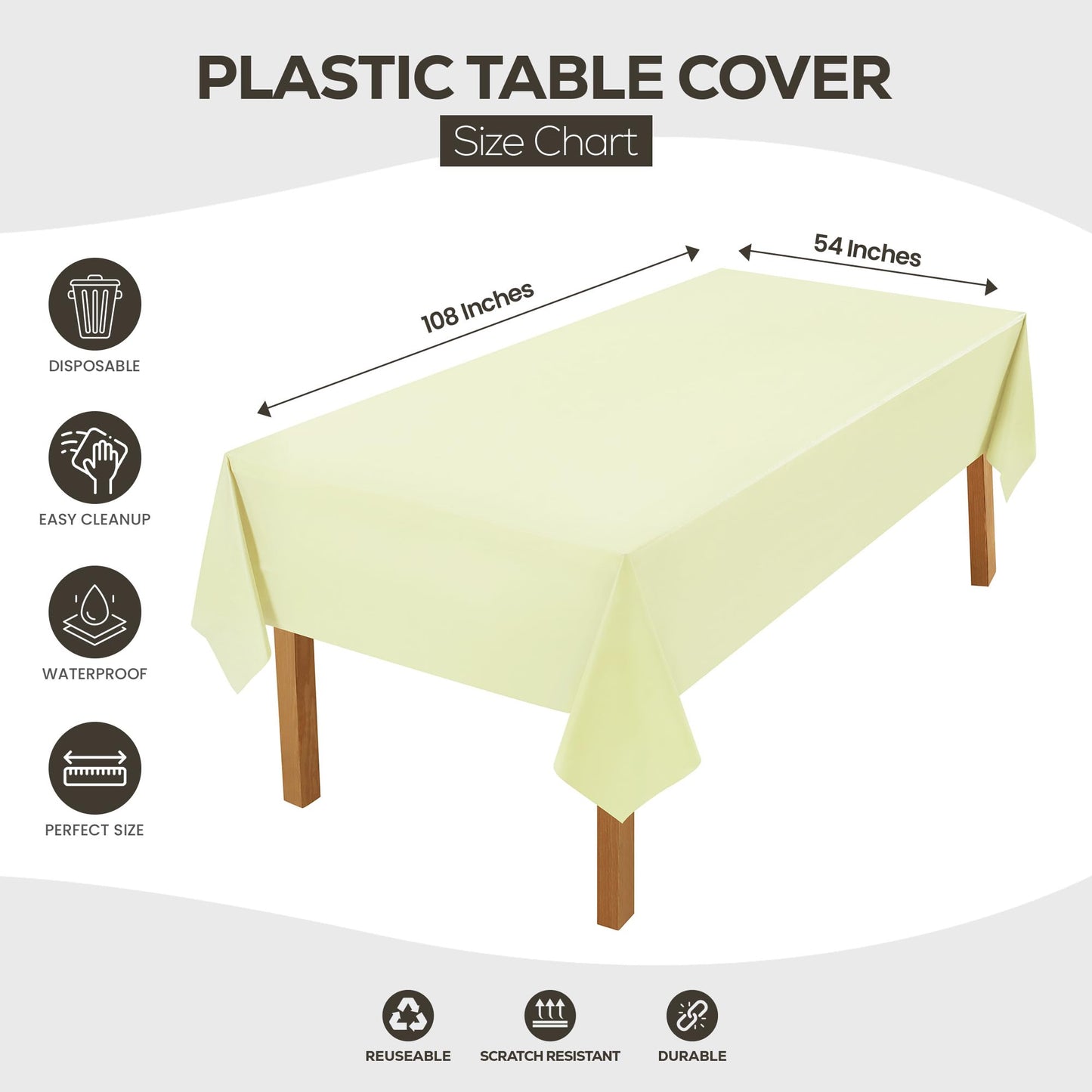 Utopia Kitchen Einweg-Tischdecke aus Kunststoff (12er Pack – 137x274 cm) Weiß Rechteckige Tischdecke Wasserdicht Schmutzabweisend Party-Tischdecke
