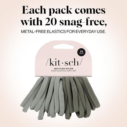 Kitsch Schwarze Haargummis ohne Haarschäden – Starke, dehnbare Haarbänder | Weiche Nylon-Pferdeschwanzhalter, ziepen nicht, ideal für Hochsteckfrisuren und Zöpfe | Ideale Geschenke für Frauen – Schwarz, 20 Stück