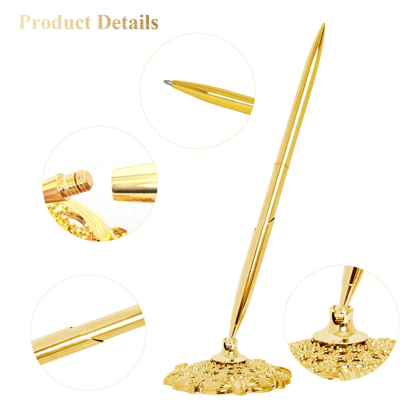 Bcxfbxd 2 Stück Gold Hohl Rund Stifthalter Metall Stifteständer Set Unterschriftenstift Set Unterschriften Tisch Kugelschreiber für Gästebuch Hochzeit Geburtstag Party Abschlussfeier Lehrer Büro Geschäft