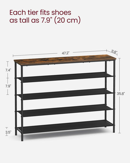 VASAGLE Shoe Rack, 4-Tier Shoe Storage Organizer for Entryway and Closet, Holds 9-12 Pairs of Shoes, 3 Fabric Shelves, Steel Frame, Industrial, Rustic Brown and Black ULBS035B01